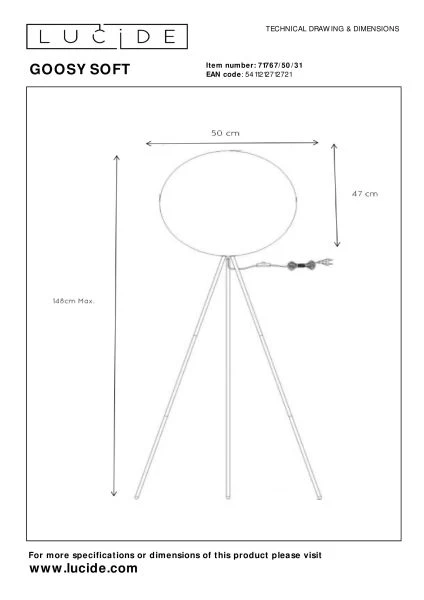 Lucide GOOSY SOFT - Floor lamp - Ø 50 cm - 1xE27 - White - technical